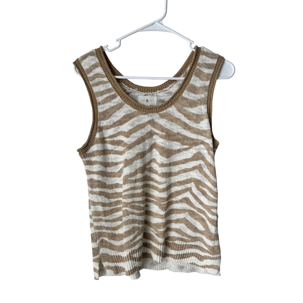 Lou & Grey Tan White Zebra Print Knit Scoop Neck Tank Top Small
